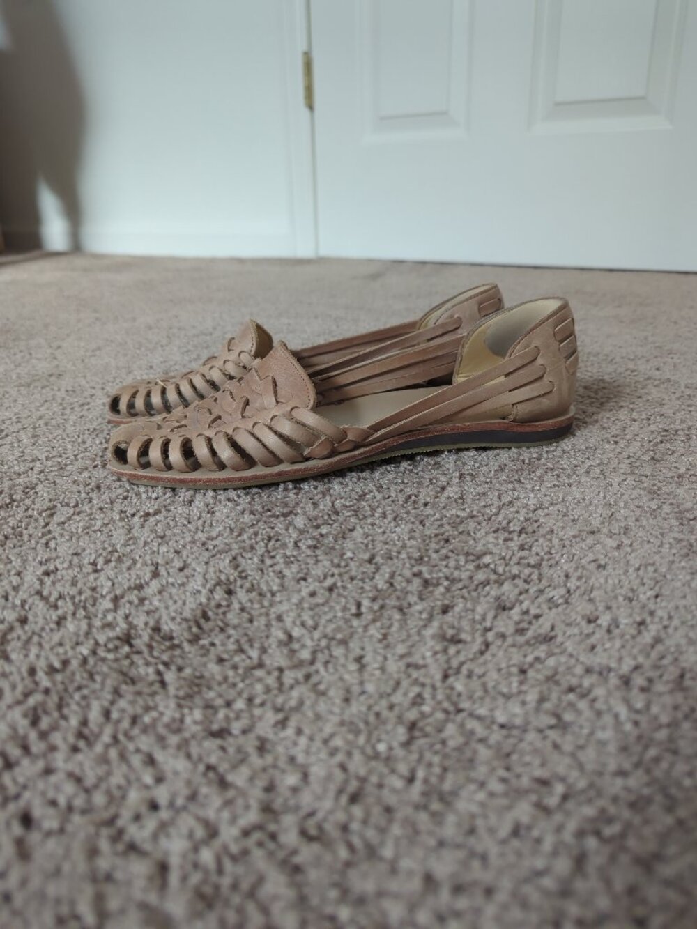 Nisolo Almond Leather Huarache Woven Slip On Sandals Flats Womens 8 Peru